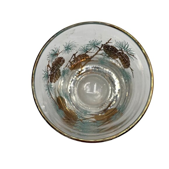 David Douglas "Pinecone" Old Fashioned Glasses Set of 2 Gold Aqua Vintage Libbey - Picture 5 of 14